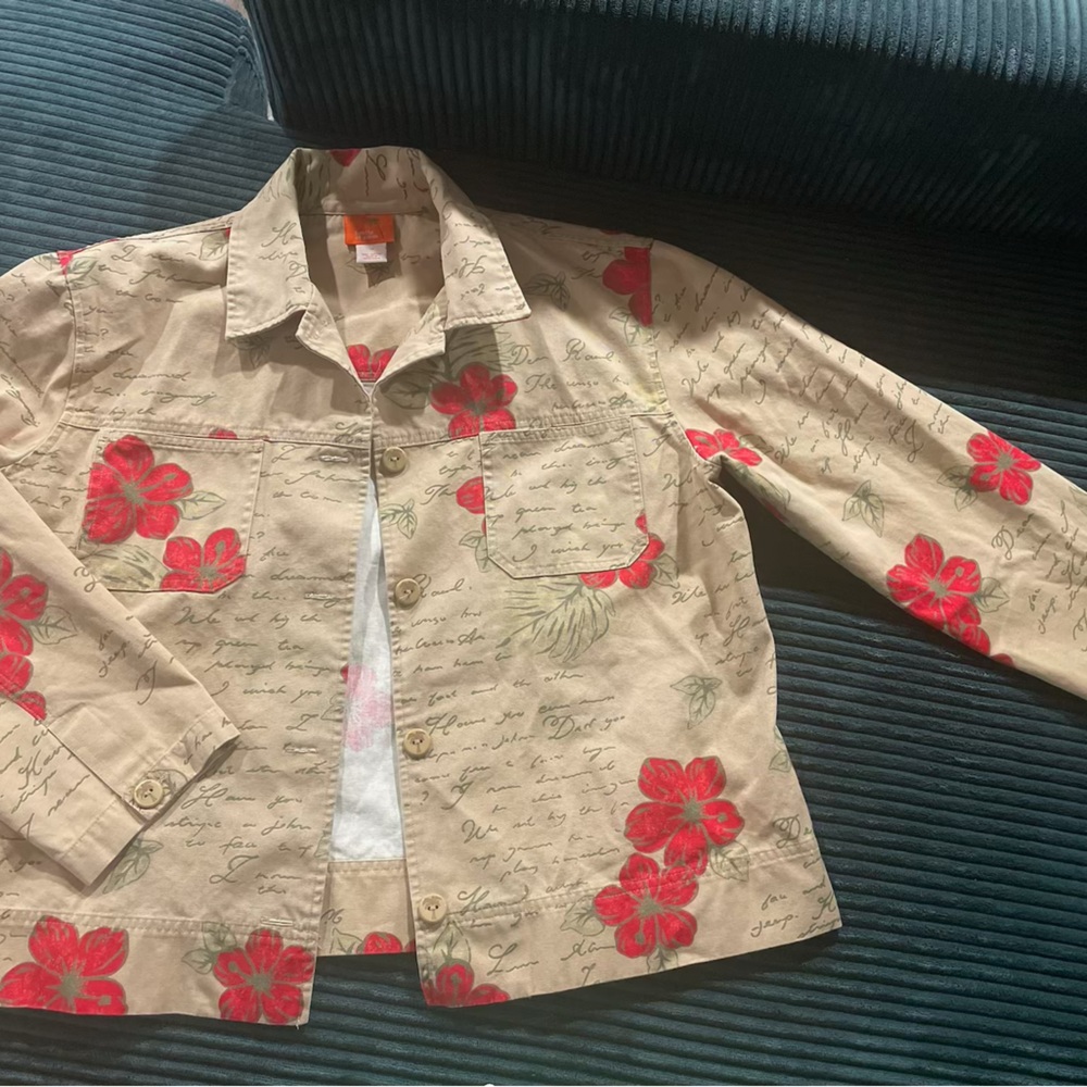 Floral Print Jacket with Red Flowers